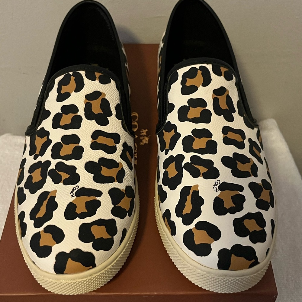 Coach Parkside Ocelot Leather slip on sneakers.